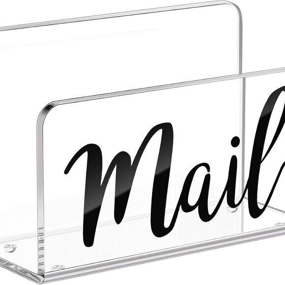 Acrylic Mail Holder, Clear Sorter, Organizer Countertop, Print Script Letter Hol - Picture 1 of 8